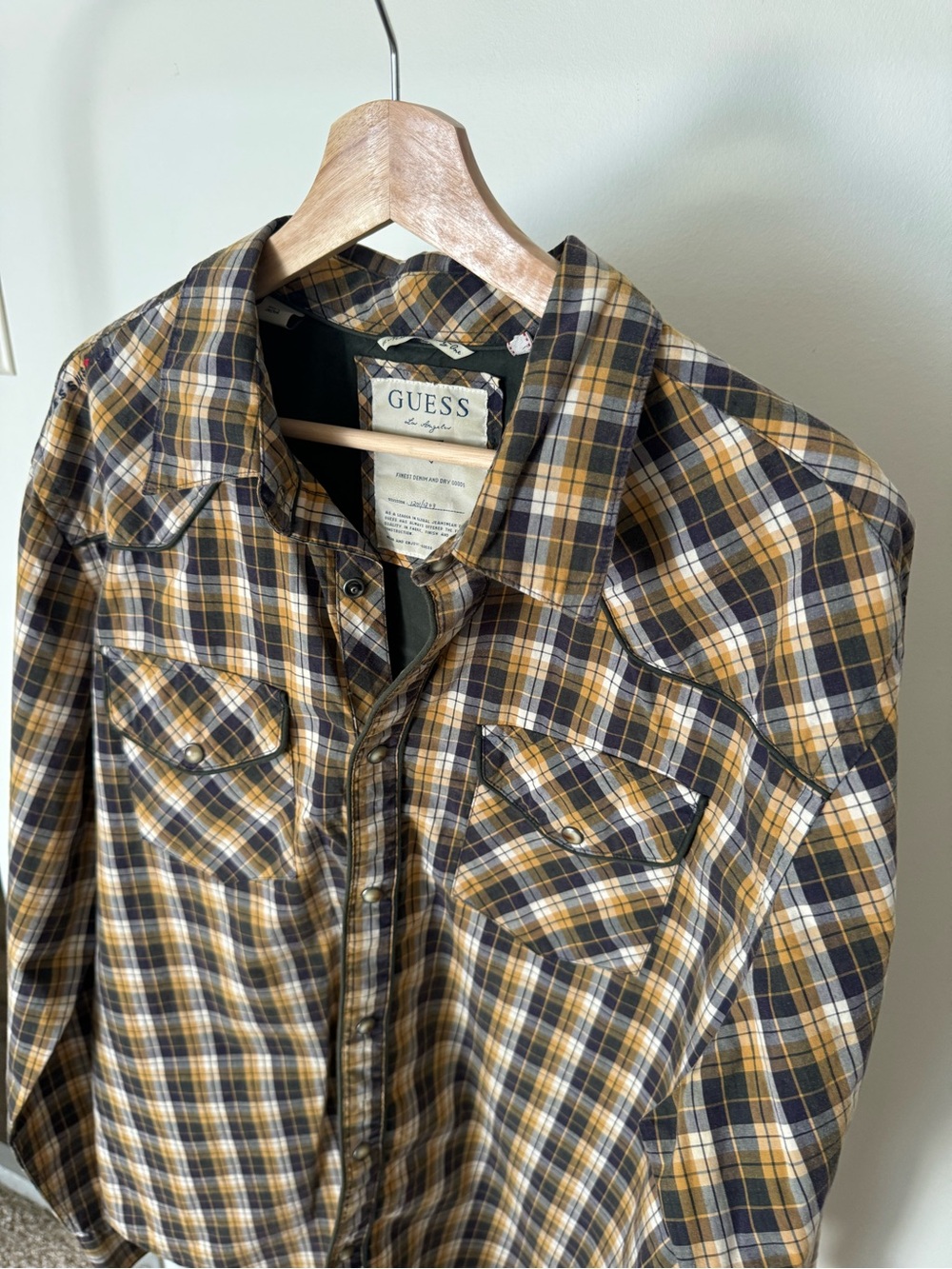 Guess Los Angeles Western Plaid Shirt XL Pearl Snap 100% Cotton